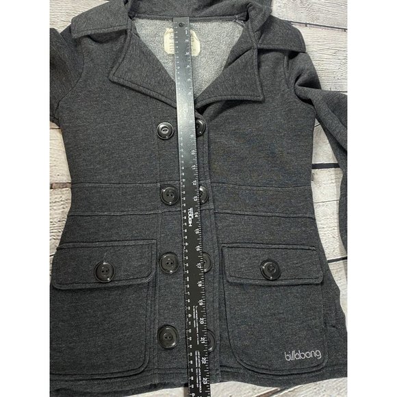 Billabong Charcoal Heather Gray Button Up Hooded Jacket Women's Size S Pockets - Picture 6 of 14